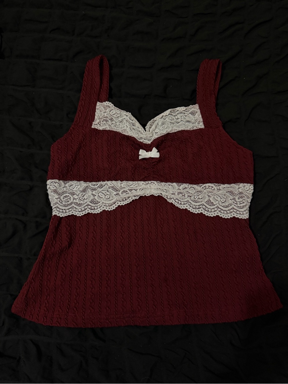 SHEIN Burgundy Lace-Trim Sleep Tank